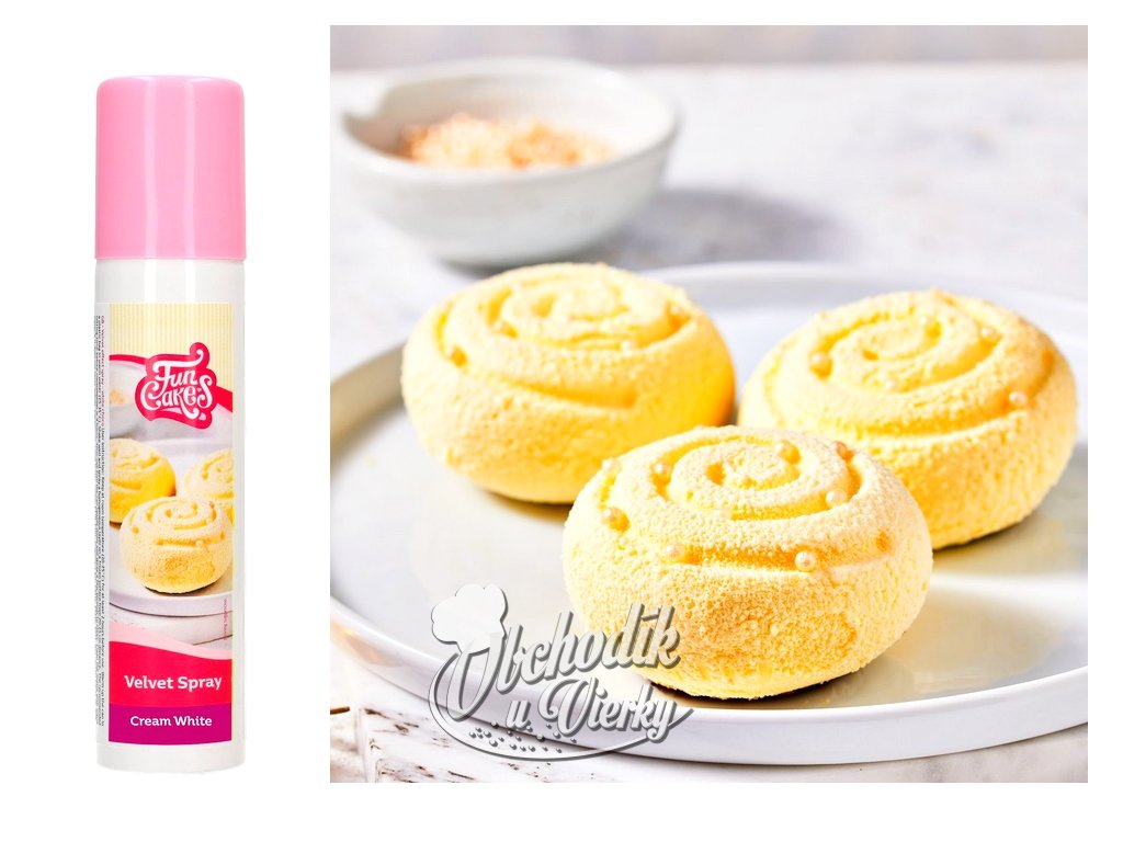 Jedlá sprejová farba Krémovo biela 100 ml FunCakes Velvet Spray